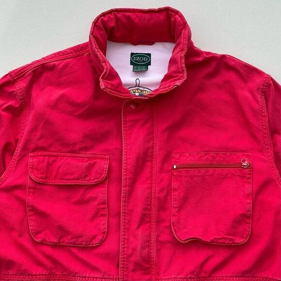 Vintage IZOD Jacket Mens Medium Red Nautical Sailing Chore‎ Field Utility Coat - Picture 1 of 16